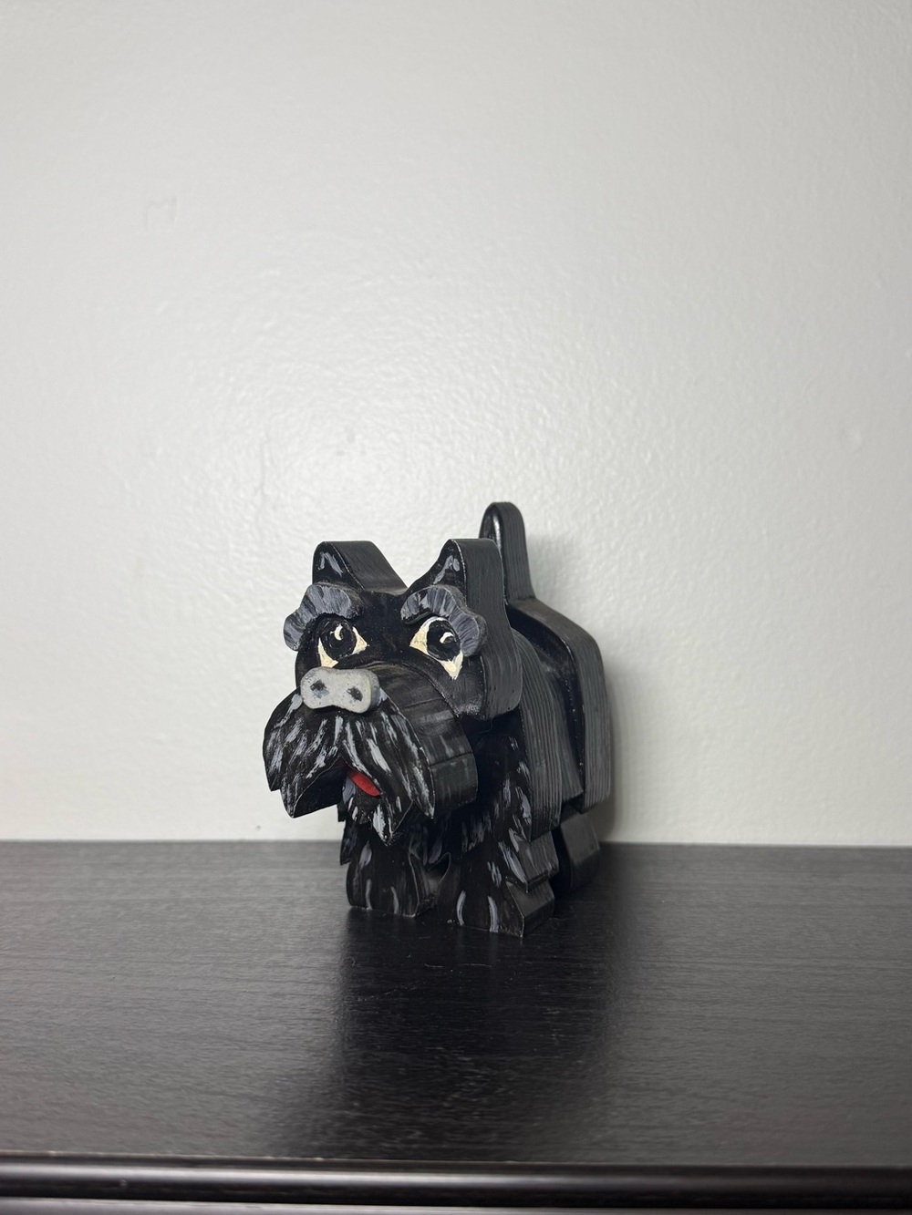 Vintage 1980s Wooden Black Scottish Terrier Dog Figurine Trinket
